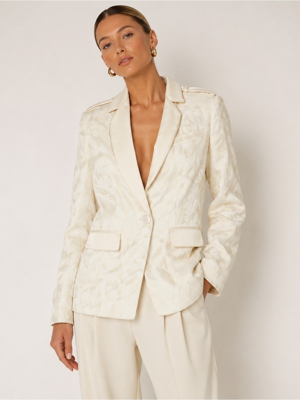 Alexis Jacquard Satin Lapel Blazer in Ivory